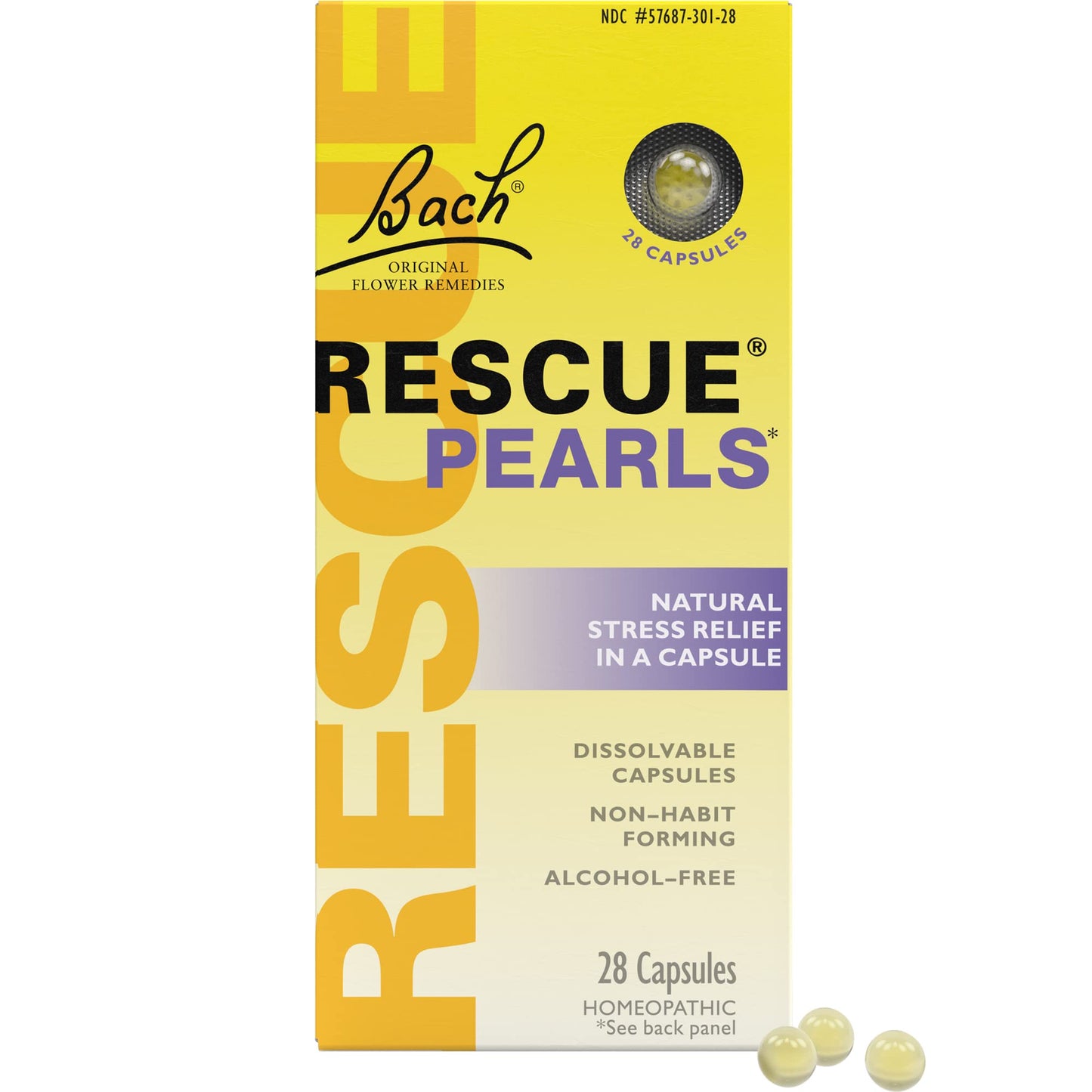 Bach Rescue Pearls – Natural Orange Vanilla Flavor, Stress Relief, Homeopathic Flower Essence, 28 Count