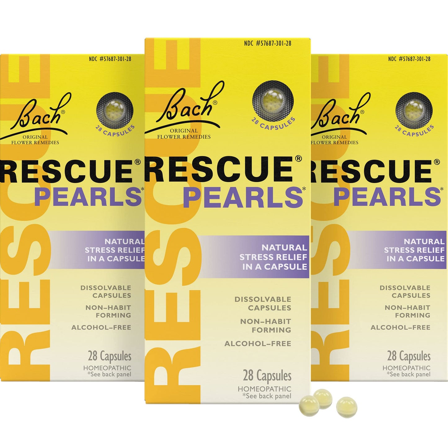 Bach RESCUE Pearls – Natural Stress Relief, Orange Vanilla, 3 Pack (28 Count Each)