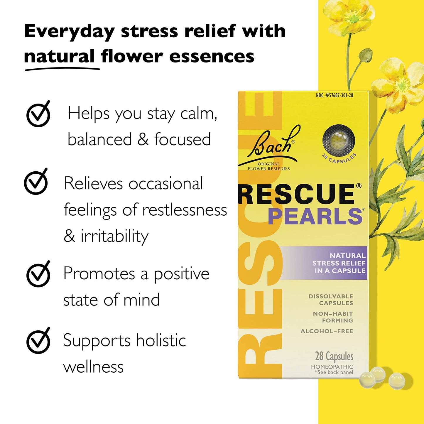 Bach RESCUE Pearls – Natural Stress Relief, Orange Vanilla, 3 Pack (28 Count Each)