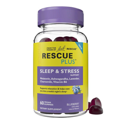 BACH RESCUE PLUS Sleep & Stress Gummies – 60 Count, 1 mg Melatonin, Vegan