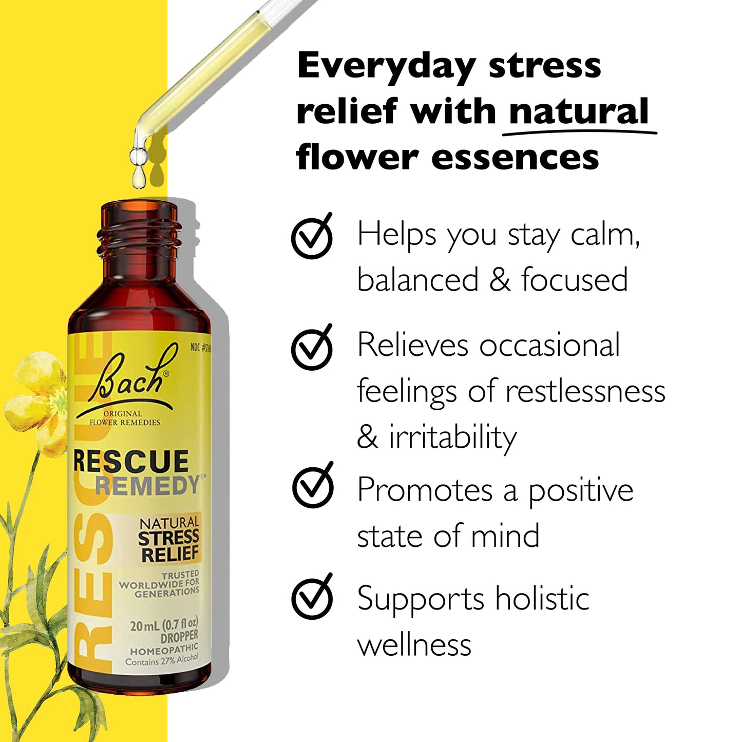 Bach RESCUE Remedy Dropper - Natural Stress Relief (2 Pack, 20 mL Each) | Vegan
