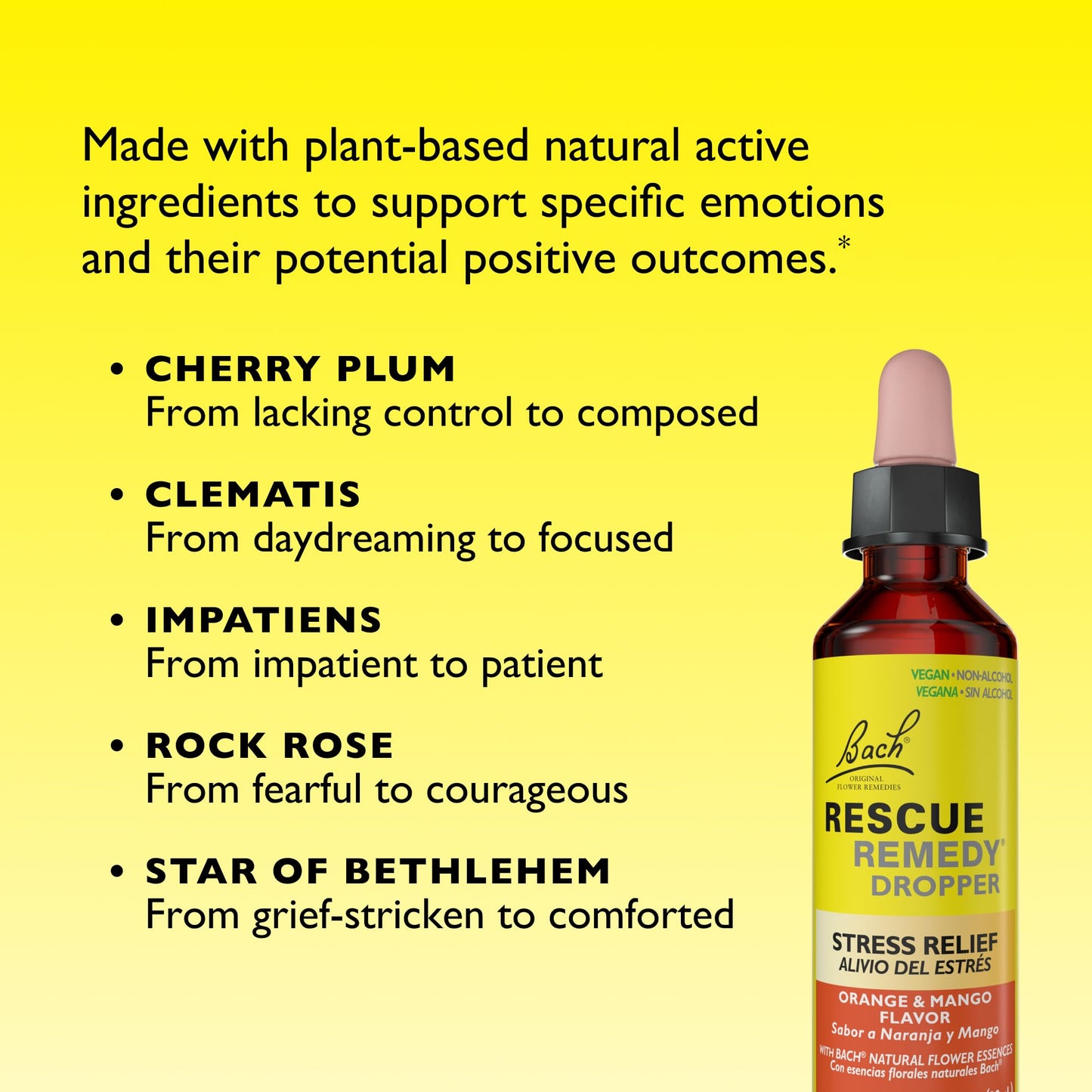 Bach Rescue Remedy Orange Mango 20ml – Homeopathic Stress Relief, 5-Flower Essences