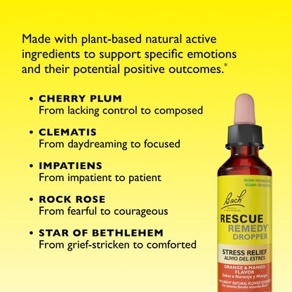 Bach Rescue Remedy Orange Mango 20ml – Homeopathic Stress Relief, 5-Flower Essences