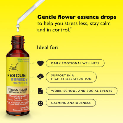 Bach Rescue Remedy Orange Mango 20ml – Homeopathic Stress Relief, 5-Flower Essences