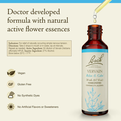 Bach Original Flower Remedies Vervain – Relax & Calm (20mL Dropper)