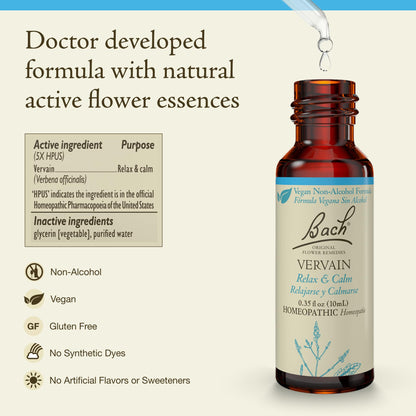 Bach Vervain - Non-Alcohol Flower Remedy for Relax & Calm | 10mL Dropper