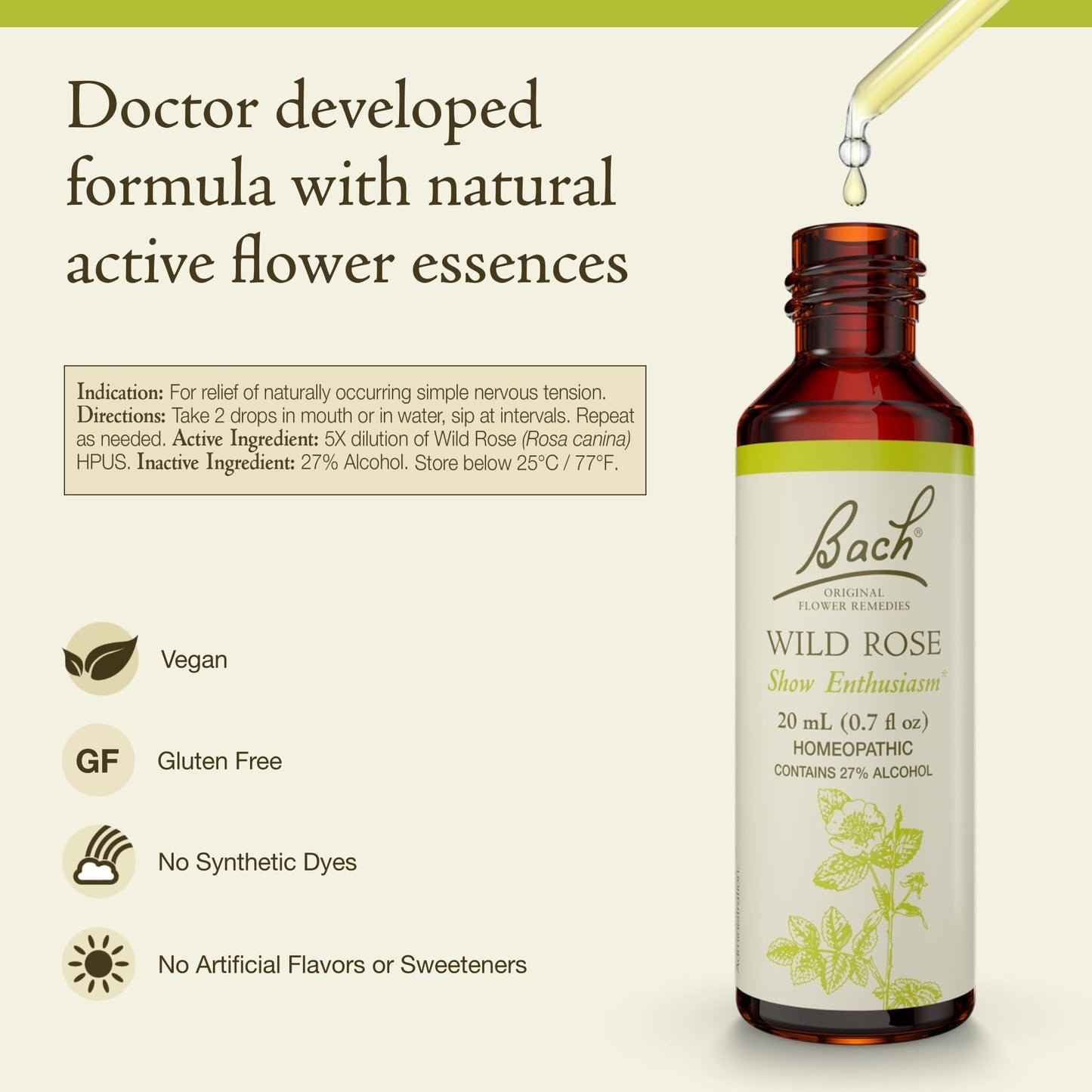 Bach Original Flower Remedies: Wild Rose - Show Enthusiasm | 20mL Dropper