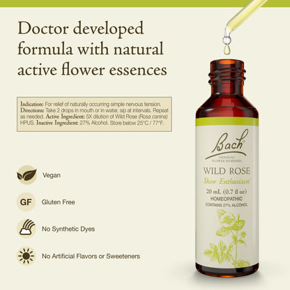 Bach Original Flower Remedies: Wild Rose - Show Enthusiasm | 20mL Dropper