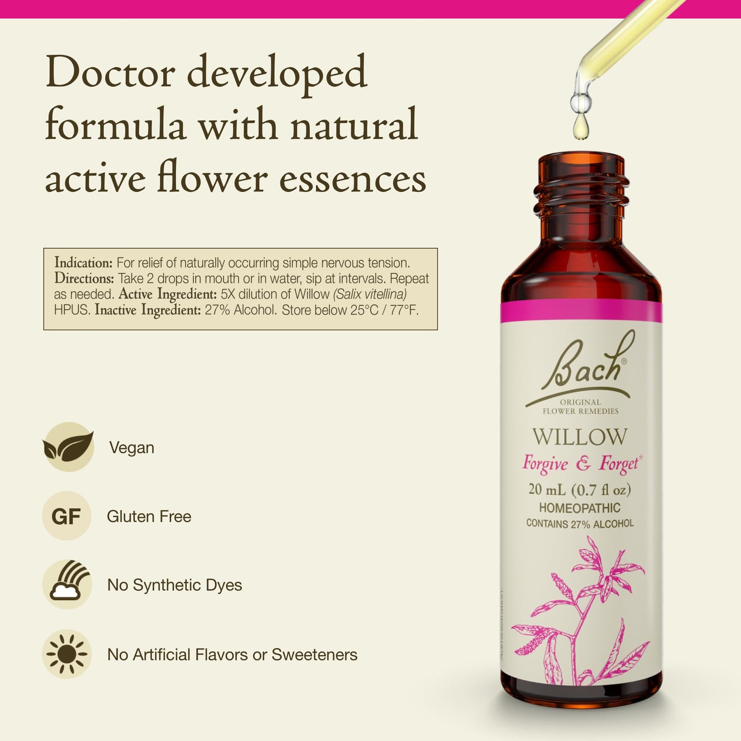 Bach Willow Original Flower Remedies 20mL Dropper – Pack of 2 | Emotional Balance