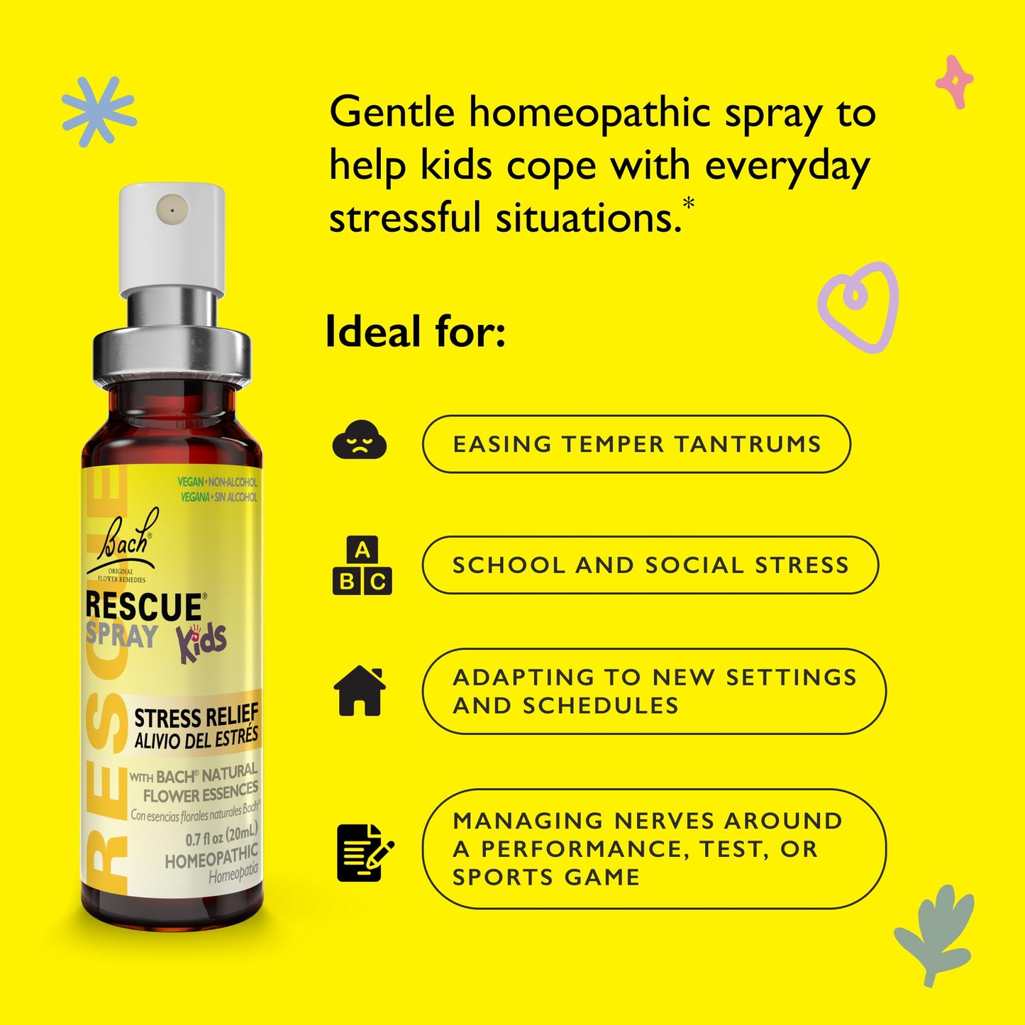 Bach RESCUE Kids Spray 20mL – Stress Relief for Children | Homeopathic Flower Essences