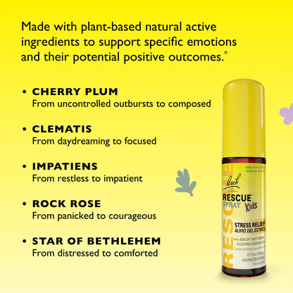 Bach RESCUE Kids Spray 20mL – Stress Relief for Children | Homeopathic Flower Essences