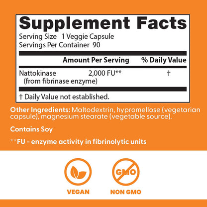 Doctors Best Nattokinase 2000 FU – Vegan, Non-GMO, 90 Veggie Caps