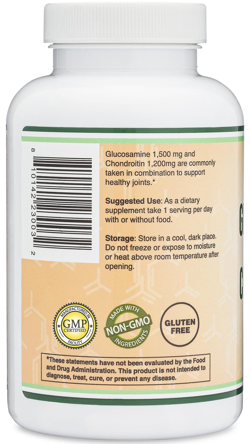 Glucosamine Chondroitin Triple Strength 1500/1200mg – 180 Tablets | Gluten Free, Non-GMO | Double Wood