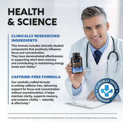 Brain Supplement 750 mg – 12-in-1 Nootropic for Memory & Focus | Made in USA, 60 Capsules