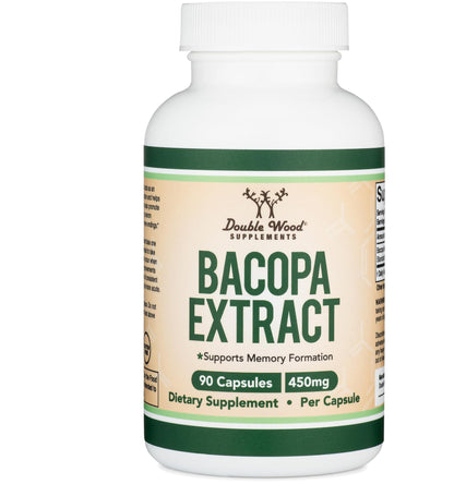 Bacopa Monnieri Capsules 450mg | 20% Bacosides - Non-GMO, Gluten Free | Double Wood