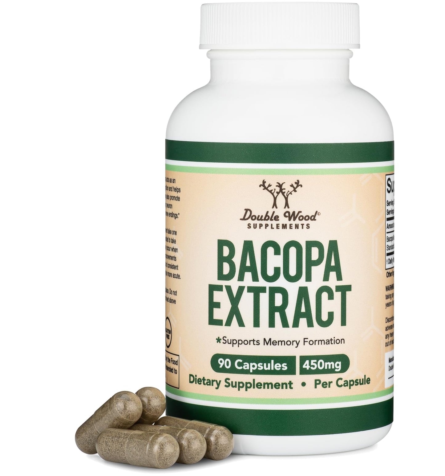 Bacopa Monnieri Capsules 450mg | 20% Bacosides - Non-GMO, Gluten Free | Double Wood