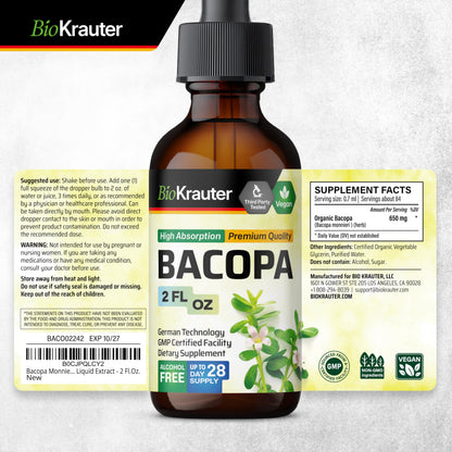 BIO KRAUTER Bacopa Monnieri Drops – Vegan Brahmi Brain Support 2 Fl Oz