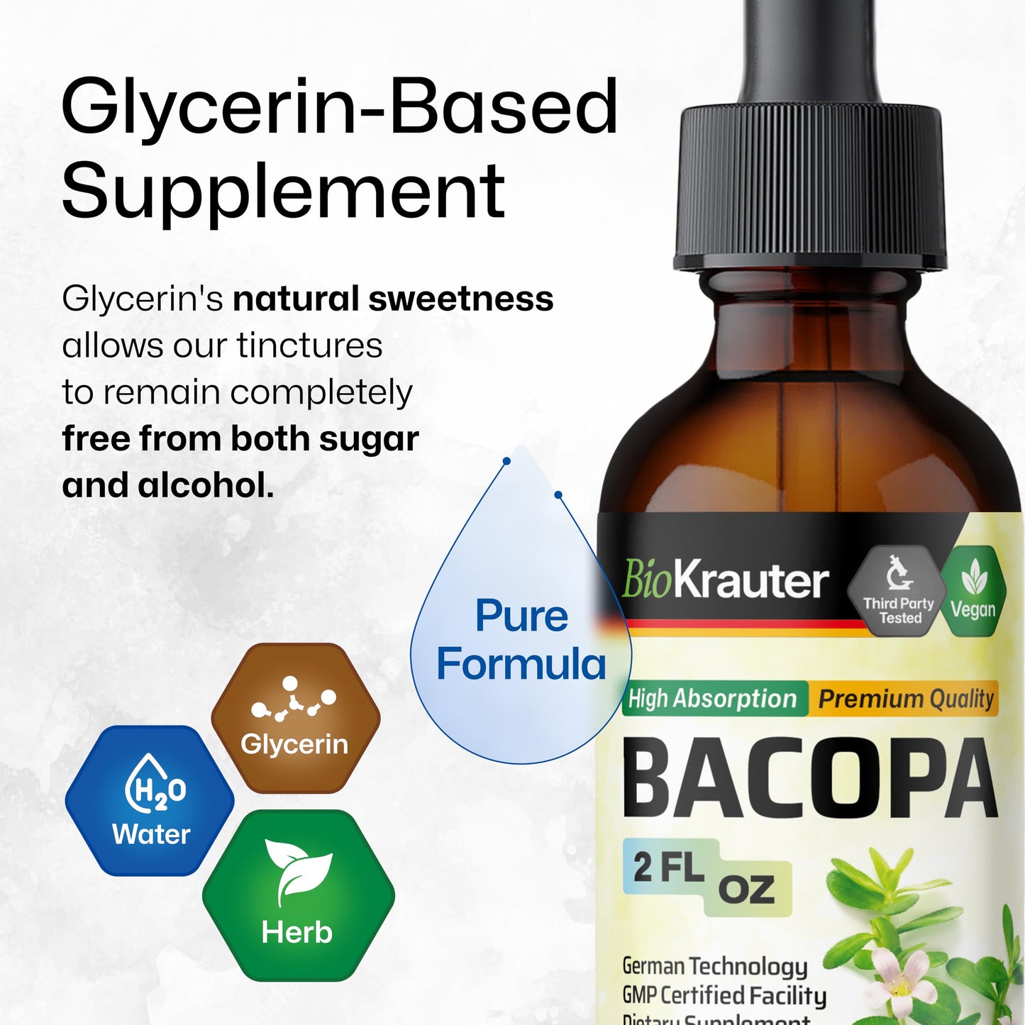 BIO KRAUTER Bacopa Monnieri Drops – Vegan Brahmi Brain Support 2 Fl Oz