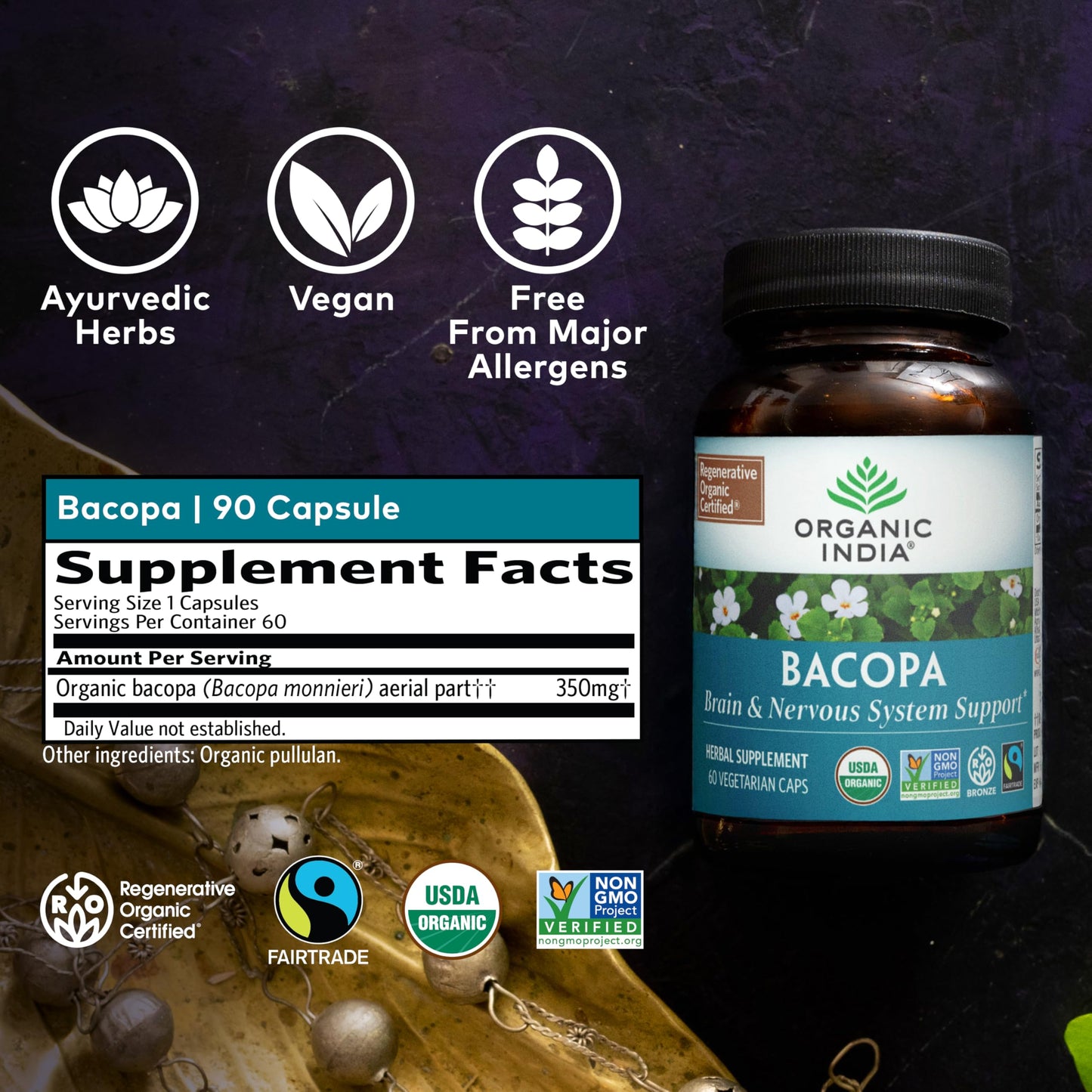 Organic India Bacopa Monnieri – Brain, Memory & Focus | 60 Vegan Capsules