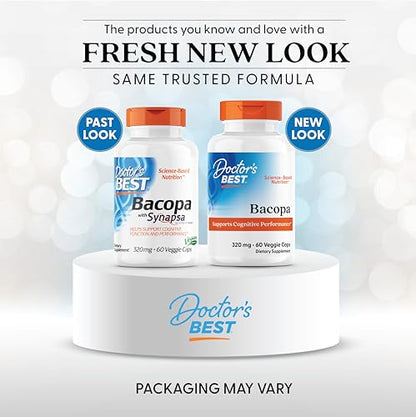 Doctor's Best Bacopa with Synapsa – Supports Cognitive Performance | Non-GMO, Gluten Free, Soy Free, Vegan | 60 Veggie Caps