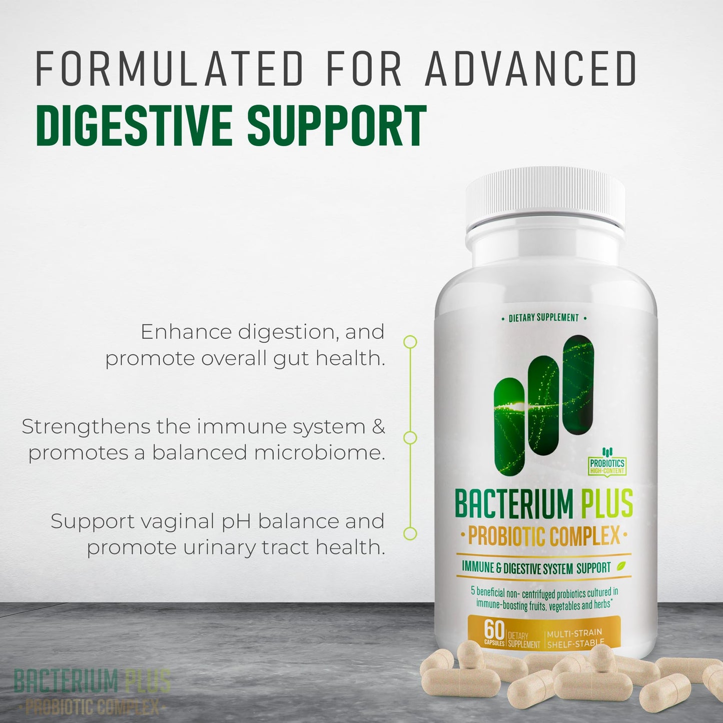 Bacterium Plus, Natural Product, Vegetarian Capsules, General Well-Being - 60 Count - Pack of 1
