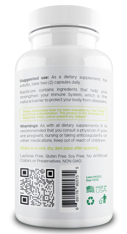 Bacticure Immune Support - 4 Bottles x 60 Capsules, Patented Formula