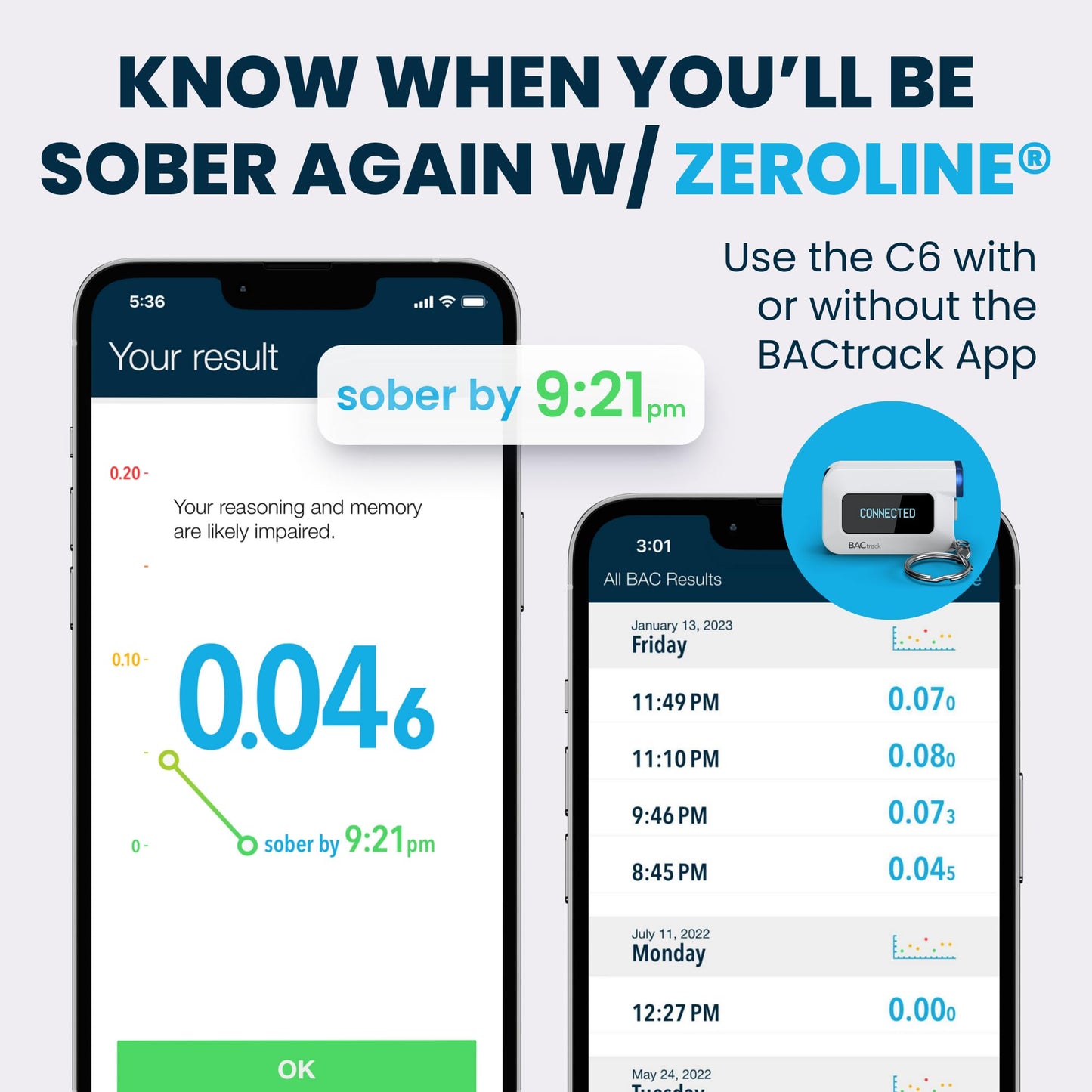 BACtrack C6 Keychain Breathalyzer - Pro-Grade Accuracy, Wireless Connectivity & HealthKit