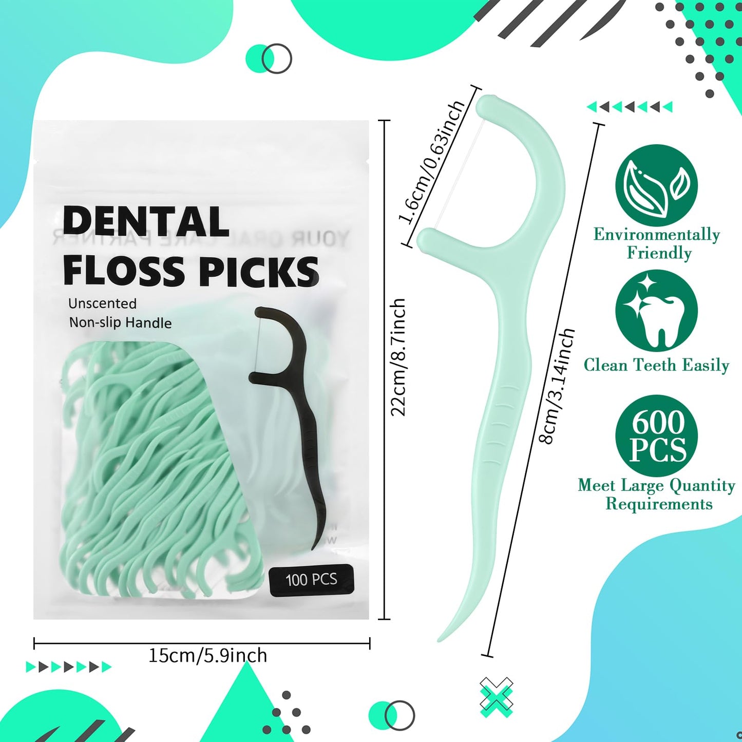 Baderke 200 Count Floss Picks Bulk – Non-Breakable Dental Floss Sticks (Light Green)
