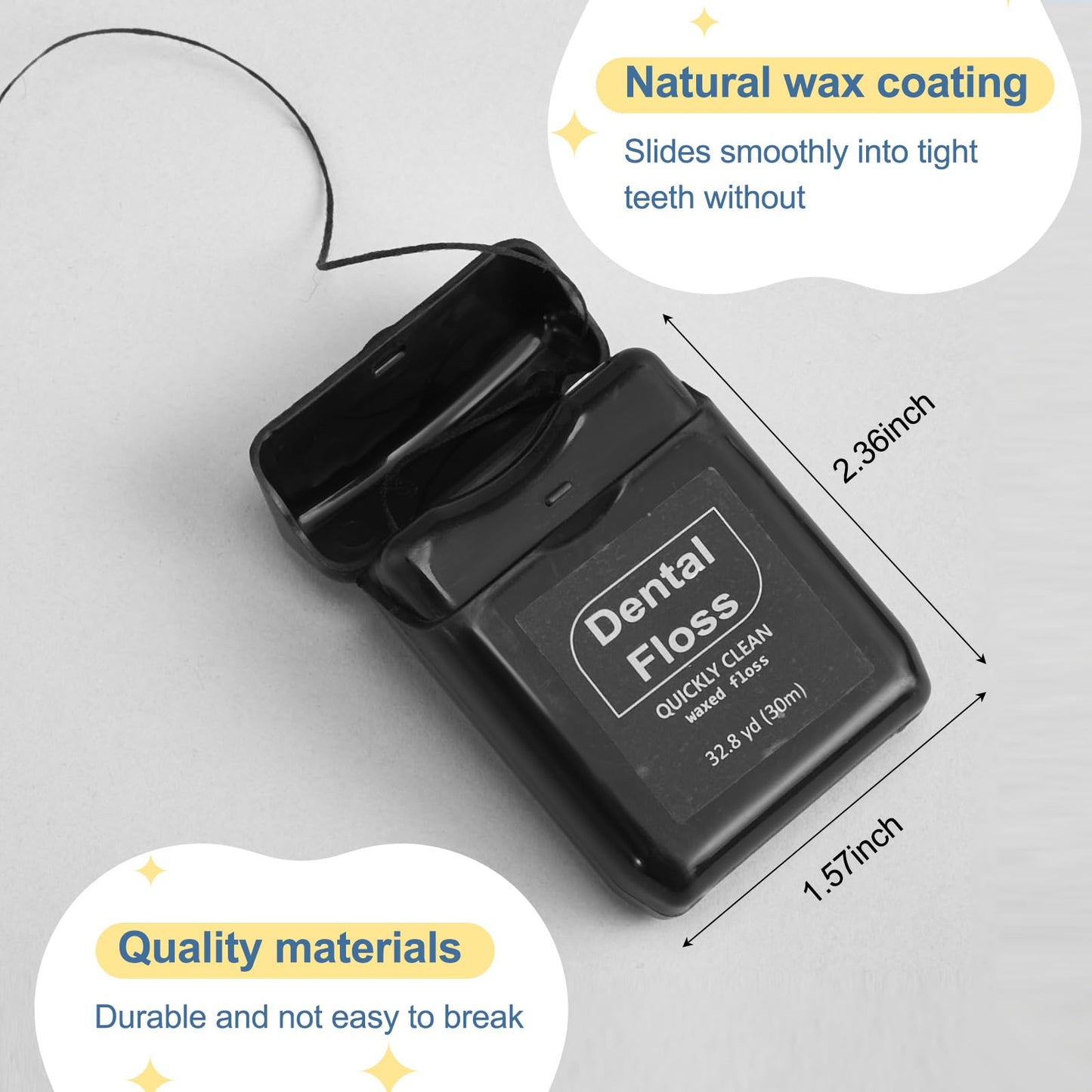 Baderke 6 Pack Waxed Dental Floss – 30m Each, Travel Size, Black