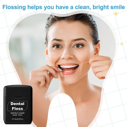 Baderke 6 Pack Waxed Dental Floss – 30m Each, Travel Size, Black