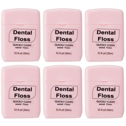 Baderke 6 Pack Mini Waxed Dental Floss – 30m Each, Travel Pack (Pink)