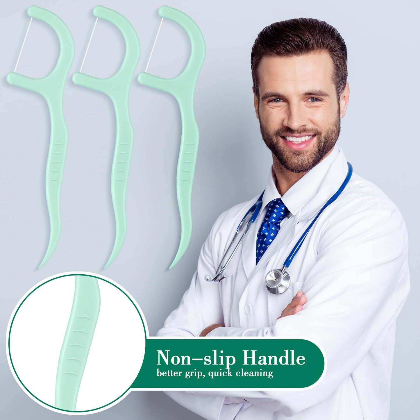 Baderke 200 Count Floss Picks Bulk – Non-Breakable Dental Floss Sticks (Light Green)