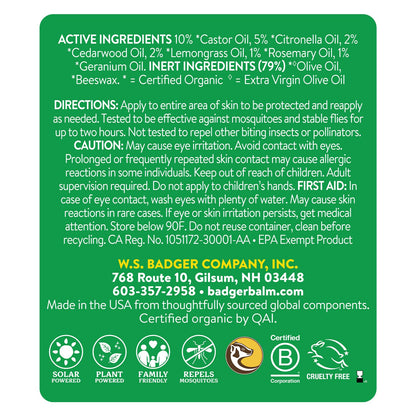 Badger Bug Repellent Stick – All-Natural Mosquito Repellent with Citronella | 0.6 oz