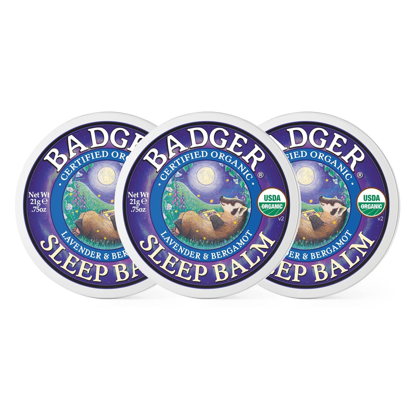 Badger Sleep Balm – Organic Lavender & Bergamot Sleep Support (3-Pack, 0.75 oz Tin)