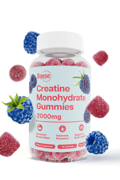 Baese Nutrition Creatine Monohydrate Gummies – Sour Blue Raspberry, 2000mg