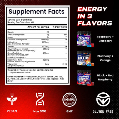 Bageto Creatine Monohydrate Gummies Complex 8000mg – Berry Flavored Vegan Chewables (120 Gummies)