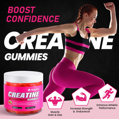 Bageto Creatine Monohydrate Gummies – 5000mg per Serving | Vegan, 0g Sugar, Strawberry 2