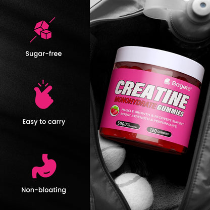 Bageto Creatine Monohydrate Gummies – 5000mg per Serving | Vegan, 0g Sugar, Strawberry 2