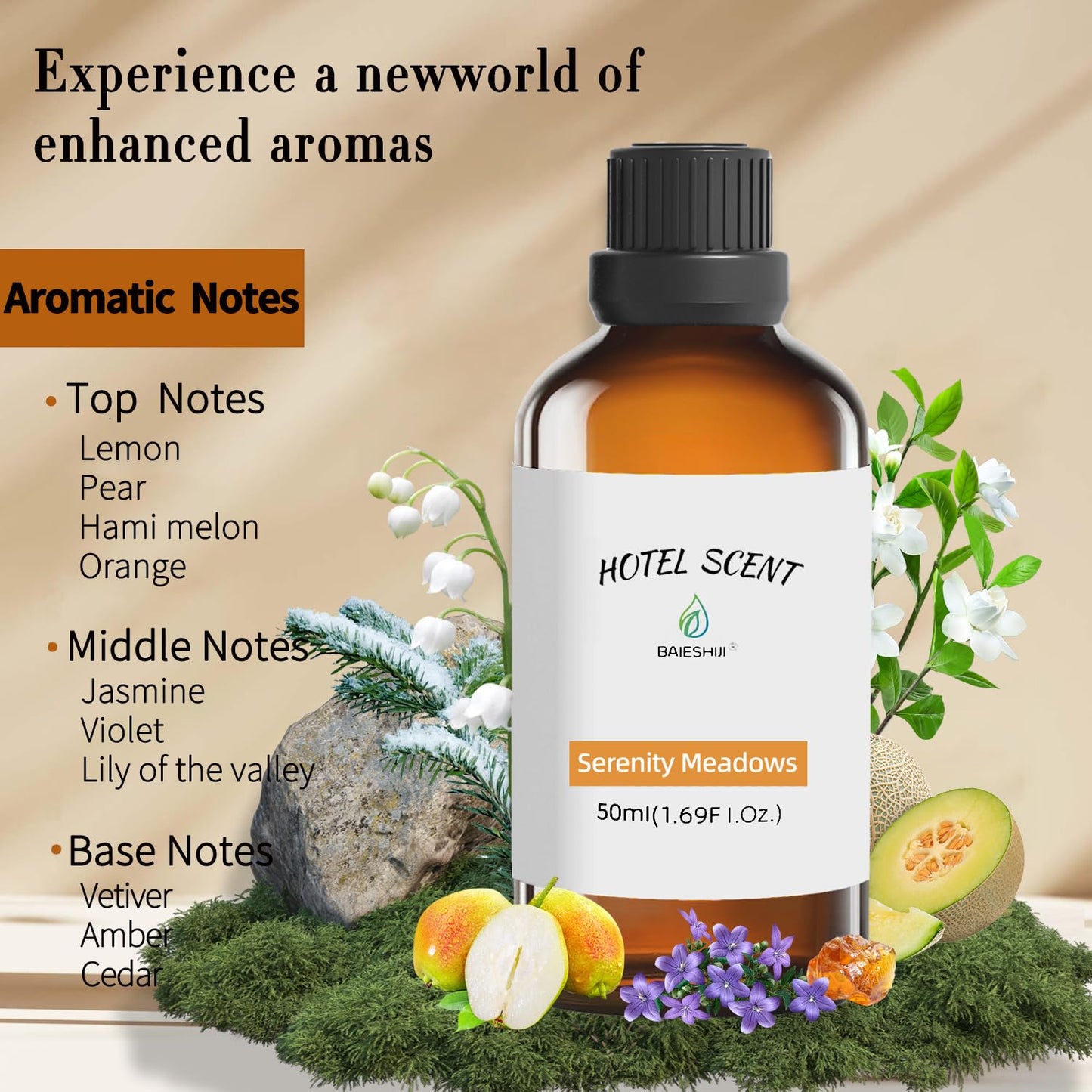 BAIESHIJI Serenity Meadows & Sweet Serenade Hotel Diffuser Oils – 50ml Luxury Aromatherapy