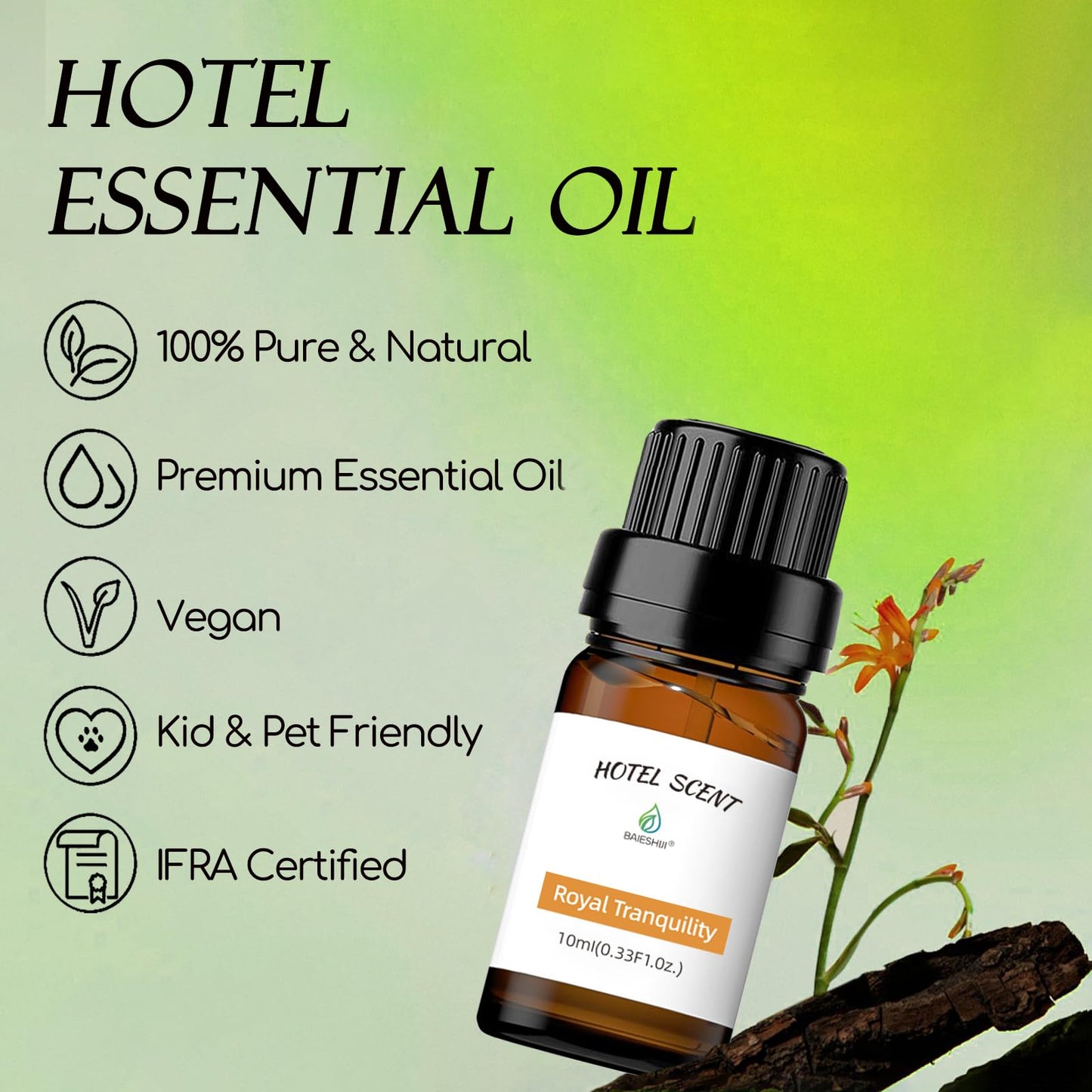 BAIESHIJI Royal Tranquility Hotel Diffuser Oil – 10ml Lemon, Jasmine & Amber