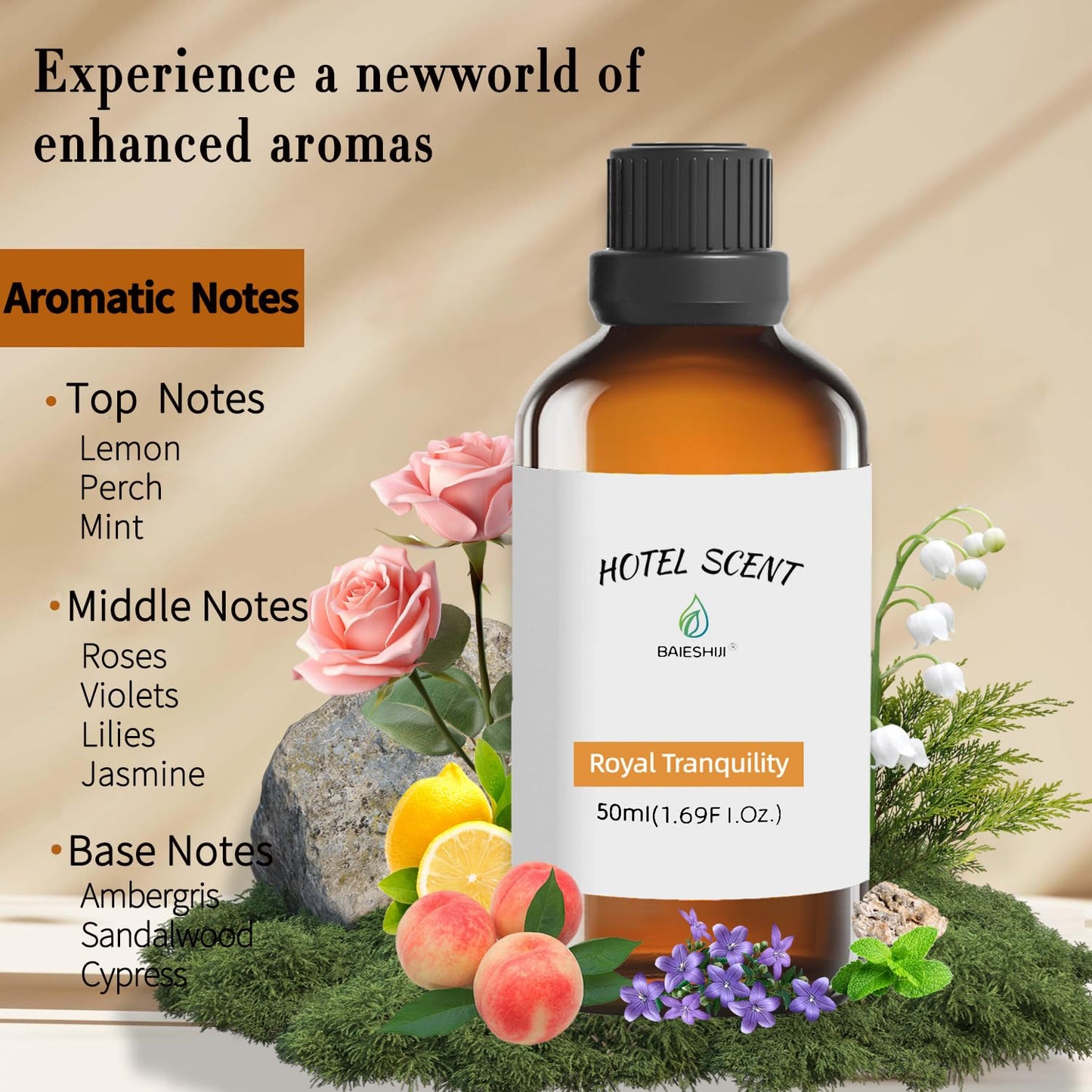 Roy Tranquility Scent Essential Oil – BAIESHIJI Hotel Diffuser Oil (Lemon & Jasmine)