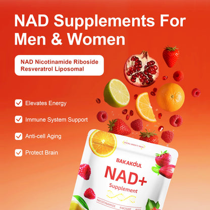 BAKAKOUL NAD Supplements for Men & Women - NAD Powder with Resveratrol | Non-GMO, Sugar-Free | 5 Flavors, 30 Stickpacks