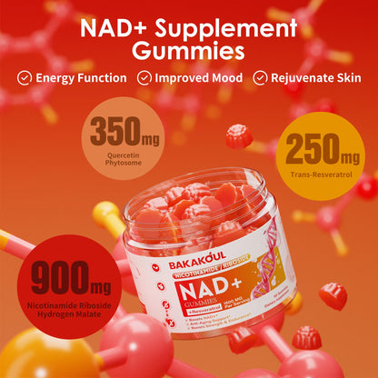 BAKAKOUL NAD Gummies – NAD+ Liposomal NR, 900mg, 60 Gummies