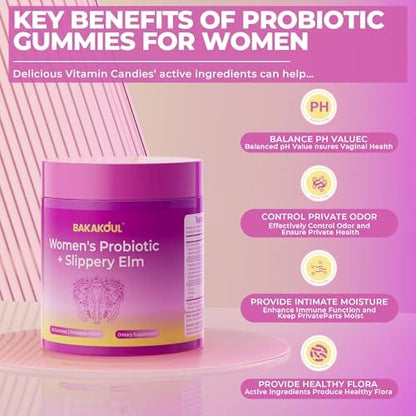 BAKAKOUL Feminine Probiotics Gummies for Women | Supports pH Balance & Digestive Health | 60 Gummies