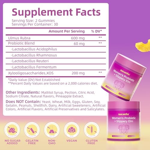 BAKAKOUL Feminine Probiotics Gummies for Women | Supports pH Balance & Digestive Health | 60 Gummies