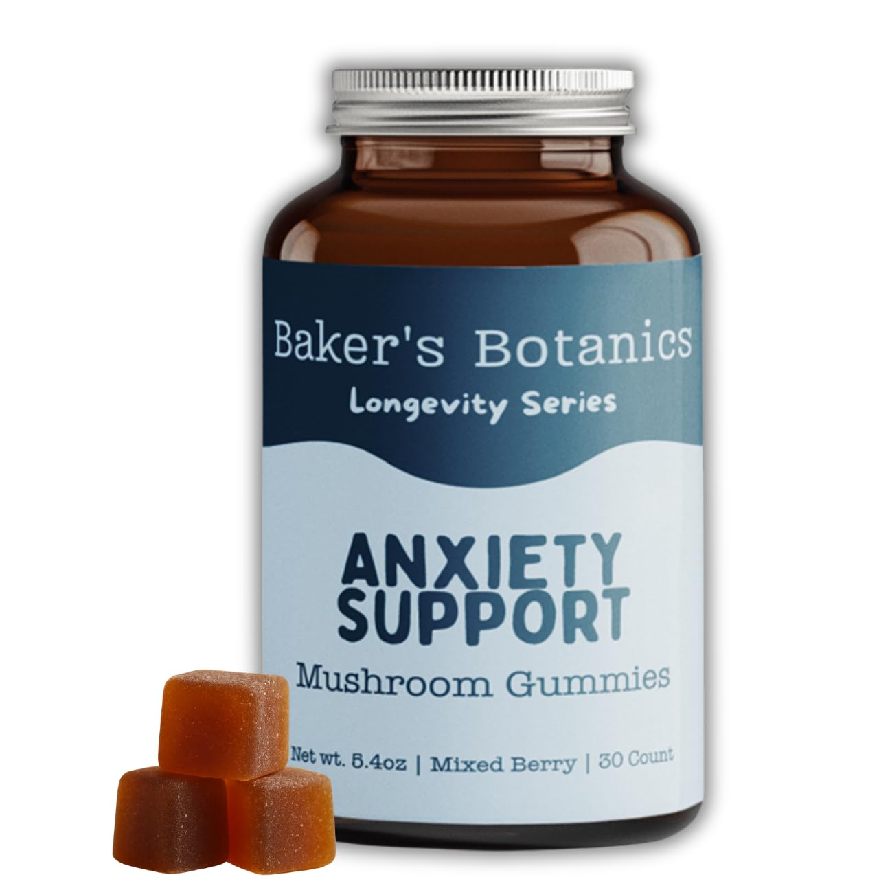 Baker's Botanics Longevity Anxiety Support Gummies | Calm, Stress Relief & Mood Balance