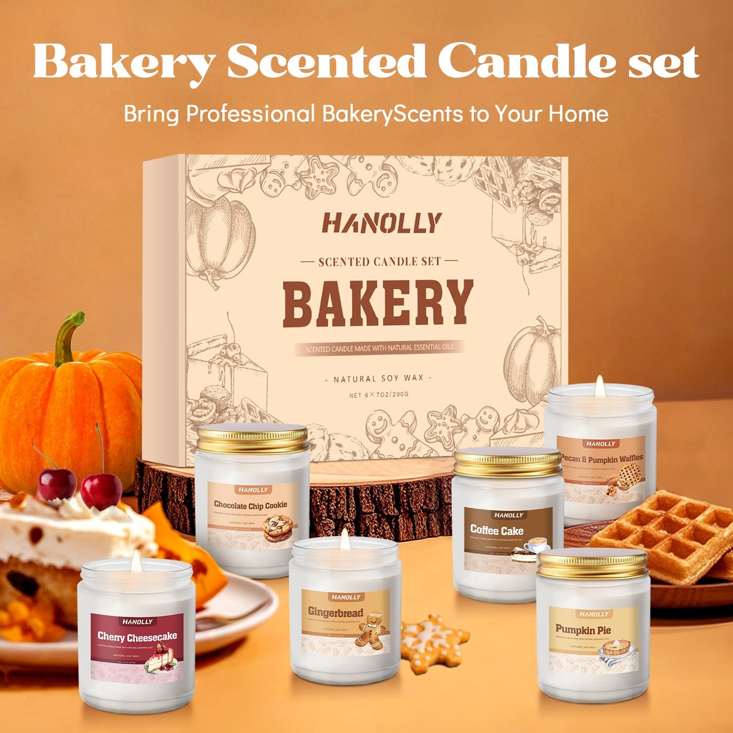 Bakery Candles Set - 6 Pack Fall & Winter Soy Jar Candles