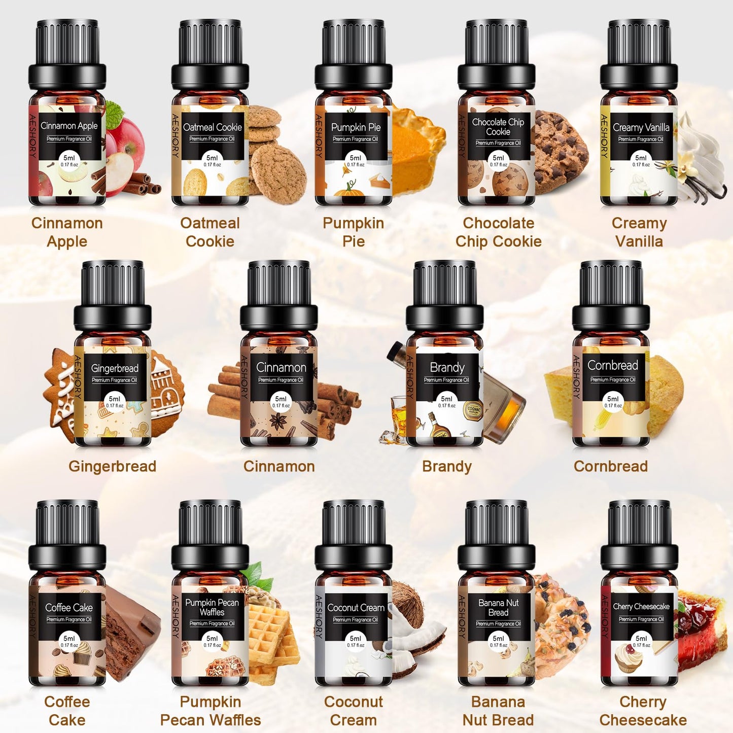 Bakery Essential Oils Set (14x 5ml) – Fragrance Oils for Diffusers & Candles