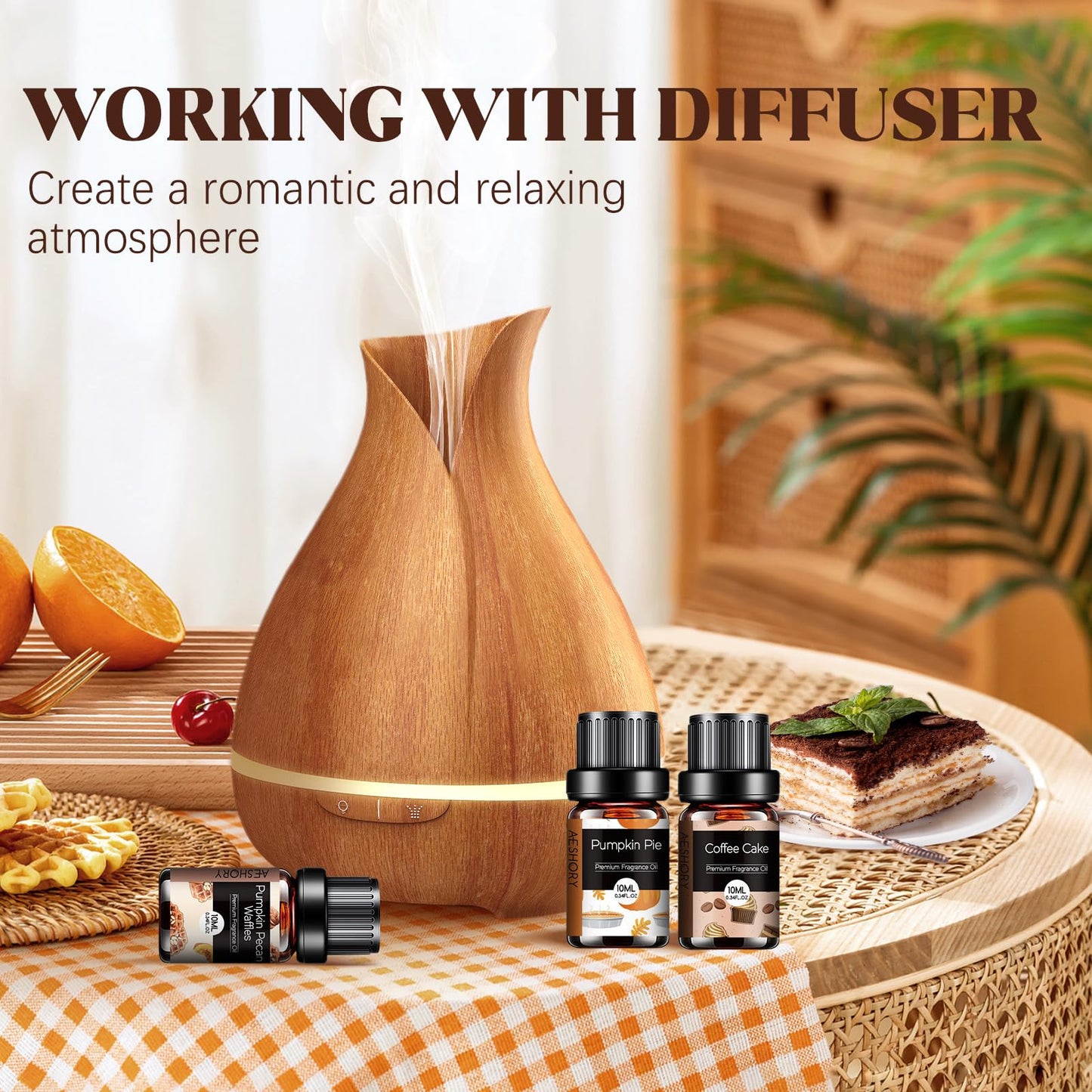 Bakery Essential Oils Set 6x10ML – Pumpkin Pie, Coffee Cake, Gingerbread, Cherry Cheesecake for Diffusers & Candle Making