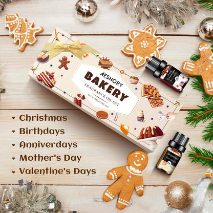 Bakery Essential Oils Set 6x10ML – Pumpkin Pie, Coffee Cake, Gingerbread, Cherry Cheesecake for Diffusers & Candle Making